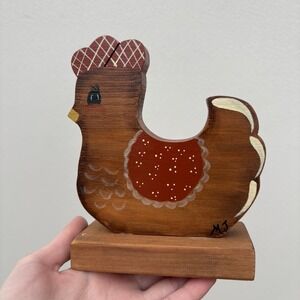 VTG Wooden Hand Painted Chicken Hen Recipe Holder Folk Art Cottage Grandmacore